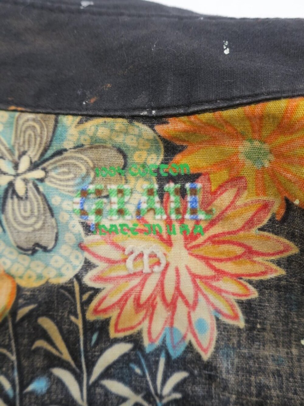 Vintage GRAIL Pearl Snap Shirt Distressed Paint Splat Indian Chief Skull SM/MED - Picture 5 of 7